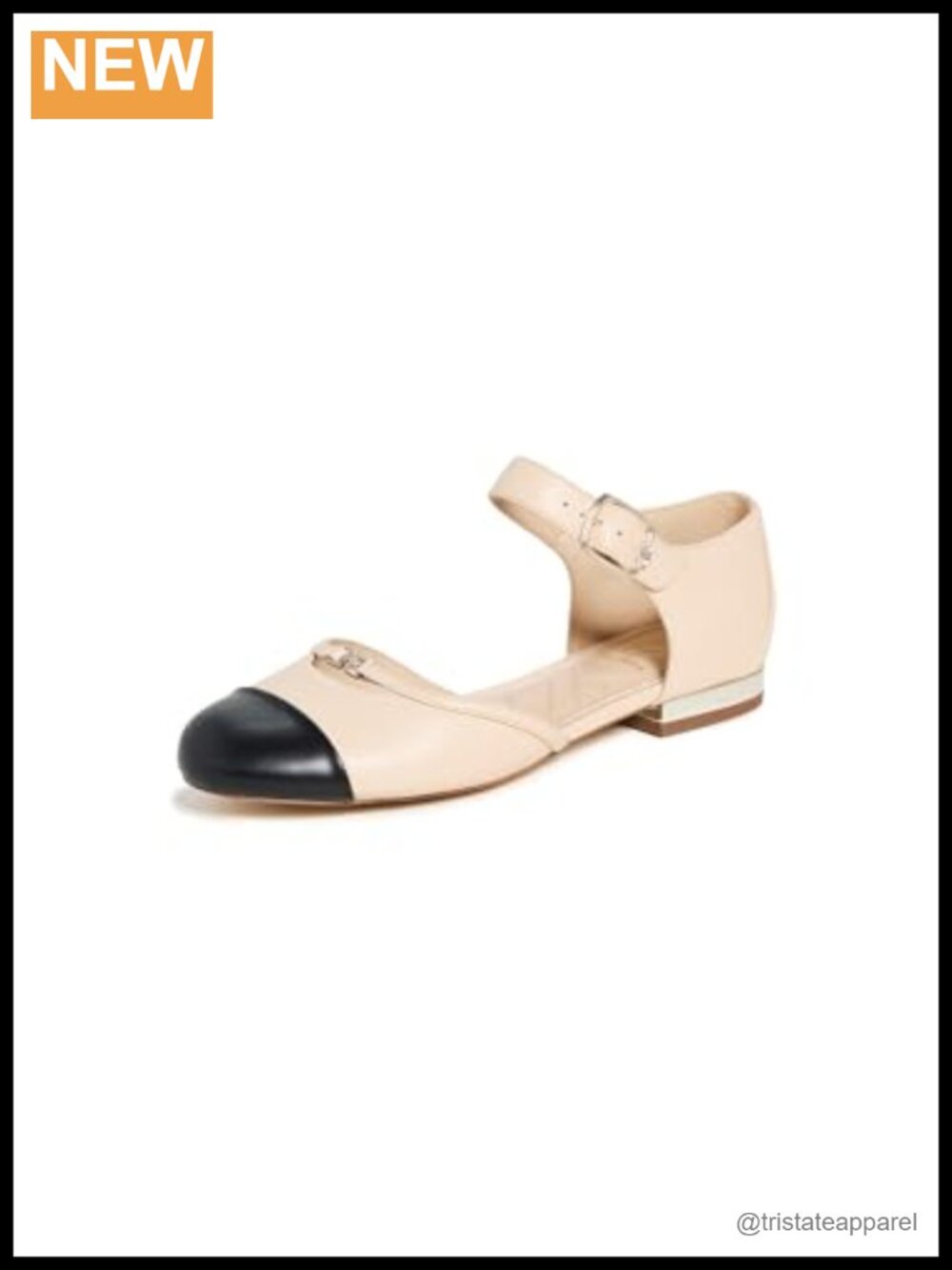 Leather Cap-Toe Strappy Flats with Buckle